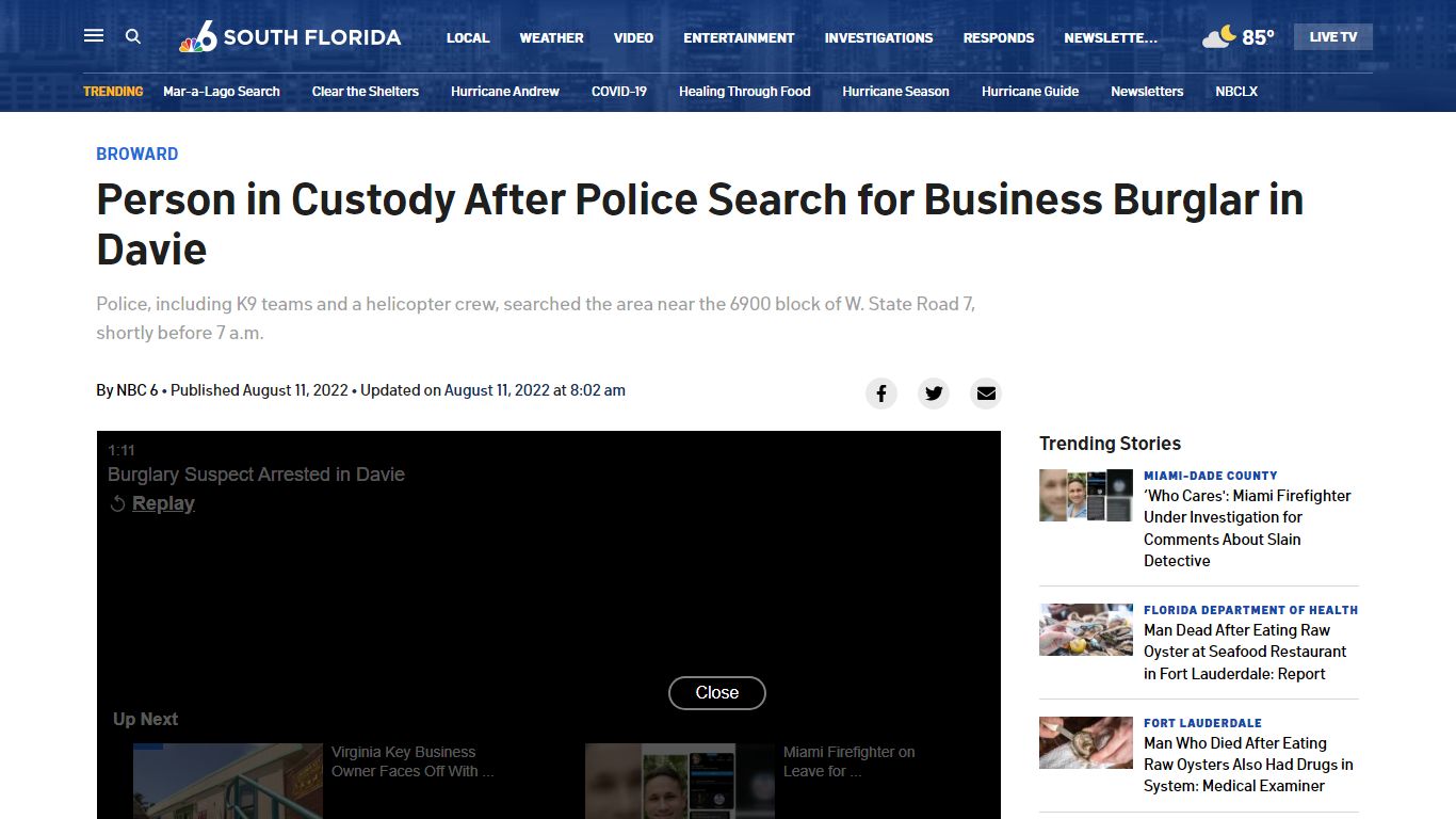 Person in Custody After Police Search for Business Burglar in Davie ...