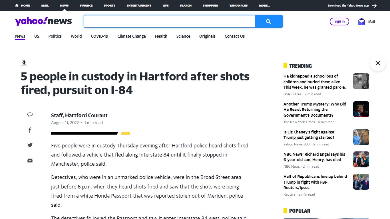 5 people in custody in Hartford after shots fired, pursuit on I-84